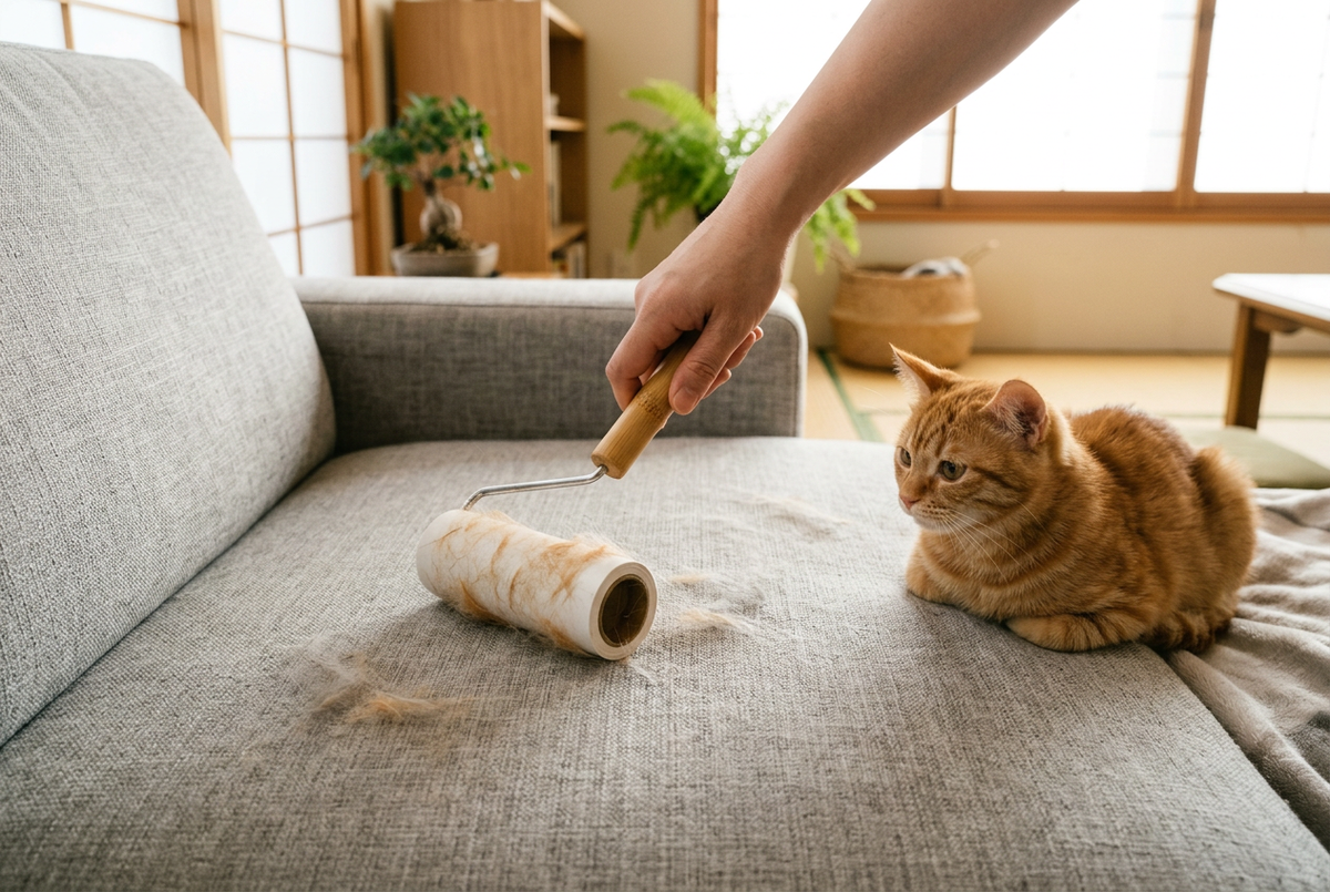 猫毛ソファ使用シーン