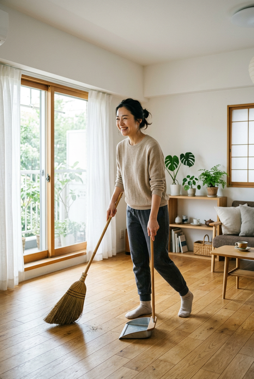 日本人女性モデル 掃きますシーン