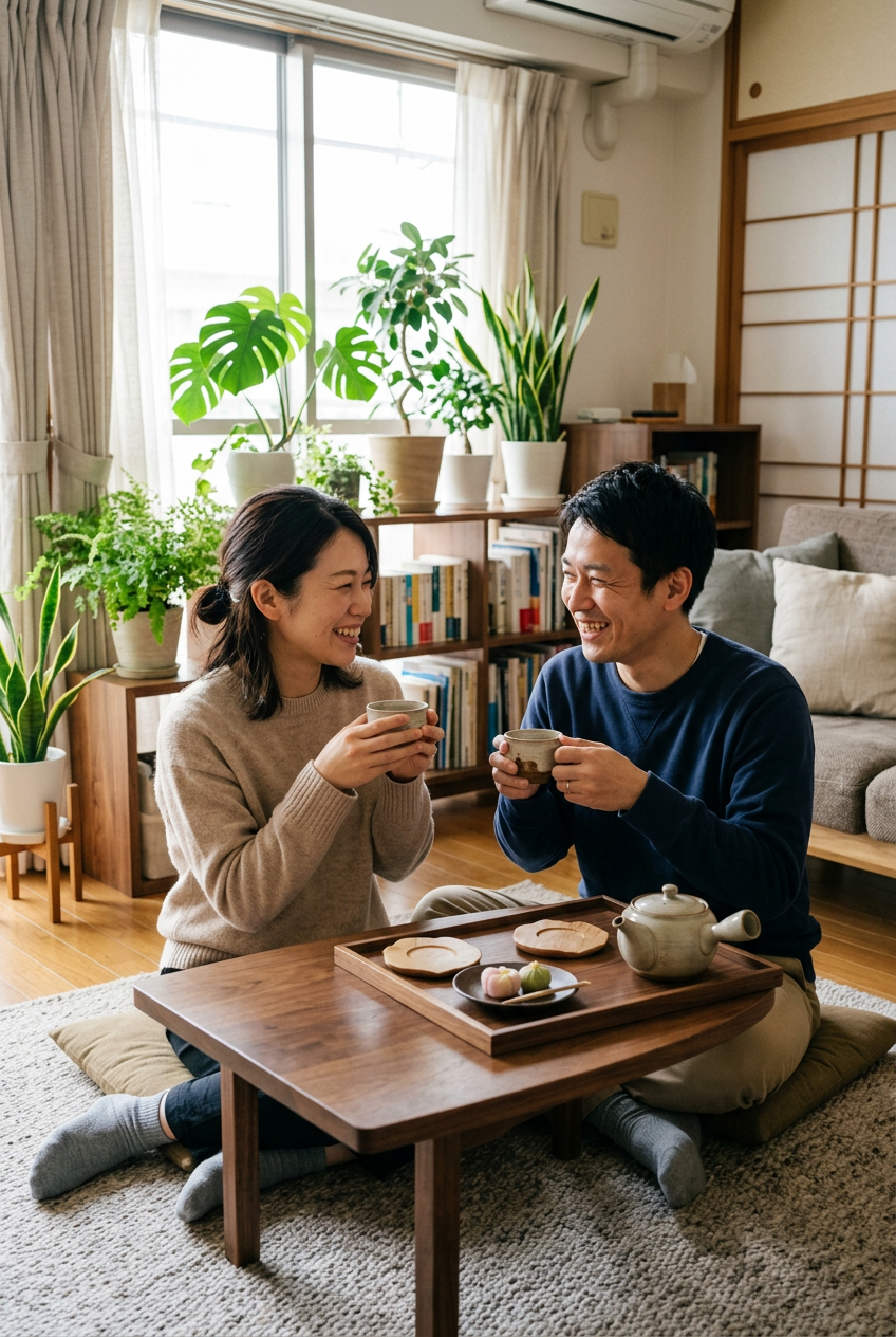 日本人カップル 品茶シーン