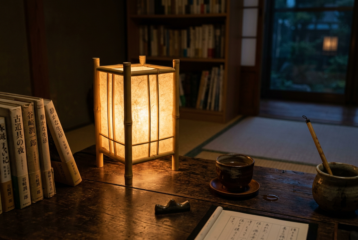 和紙ナイトライト 書斎読書シーン